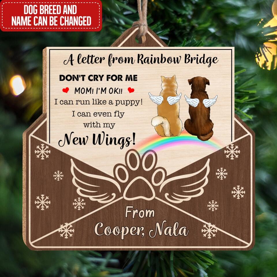 A Letter From Rainbow Bridge - Personalized Wooden Ornament, Dog Memorial Ornament, Pet Loss Gift
