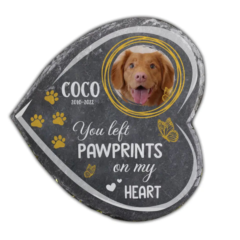 You Left Pawprints On Our Hearts - Personalized Memorial Stone, Memorial Gift For Dog Lovers