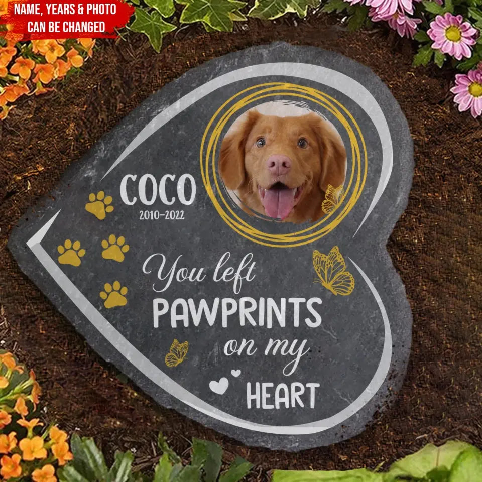 You Left Pawprints On Our Hearts - Personalized Memorial Stone, Memorial Gift For Dog Lovers