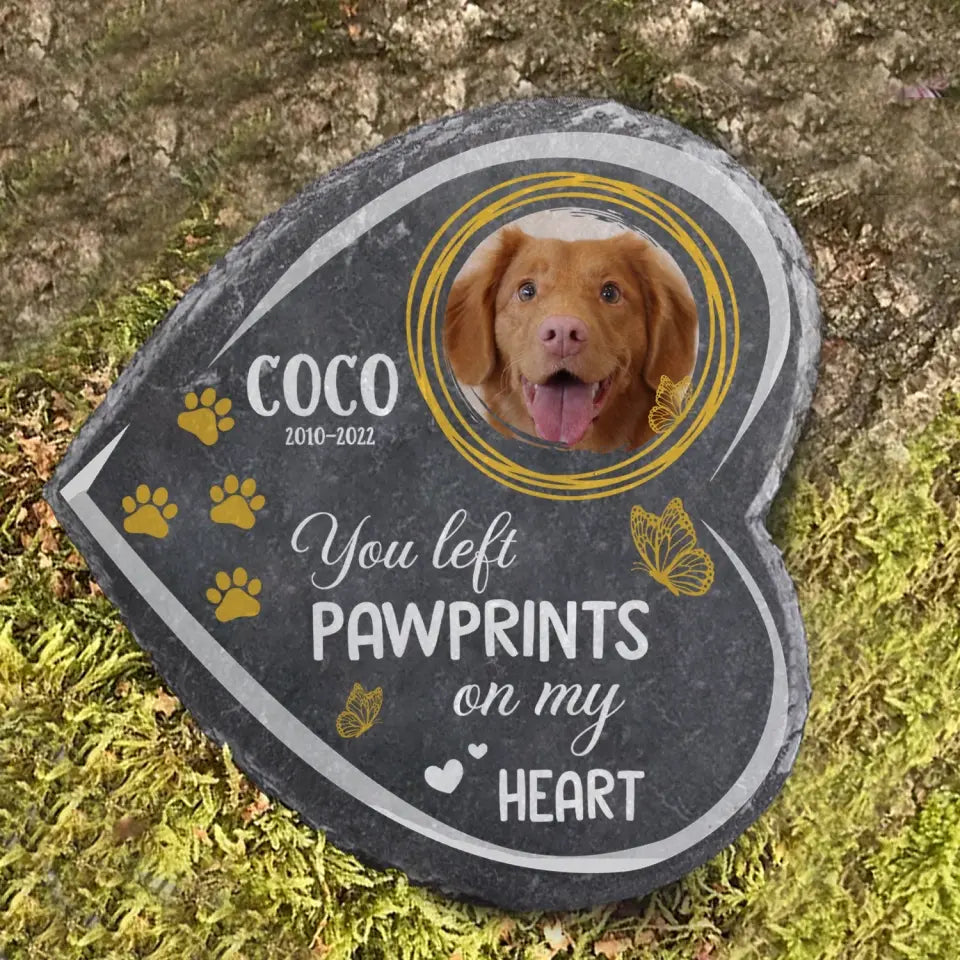 You Left Pawprints On Our Hearts - Personalized Memorial Stone, Memorial Gift For Dog Lovers