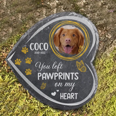 You Left Pawprints On Our Hearts - Personalized Memorial Stone, Memorial Gift For Dog Lovers