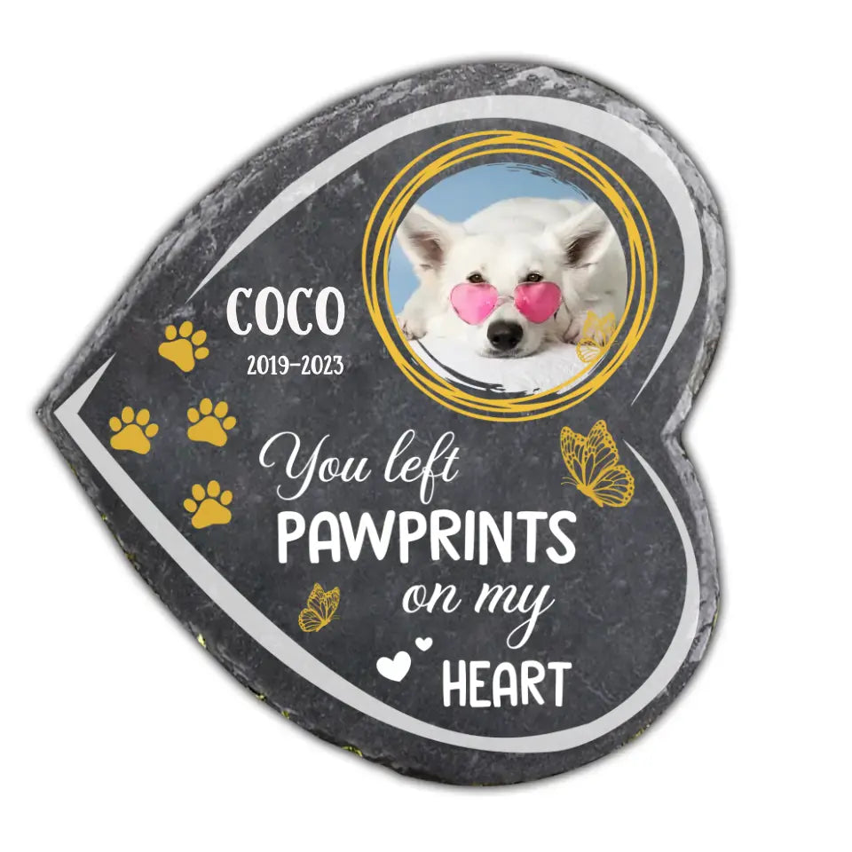 You Left Pawprints On Our Hearts - Personalized Memorial Stone, Memorial Gift For Dog Lovers