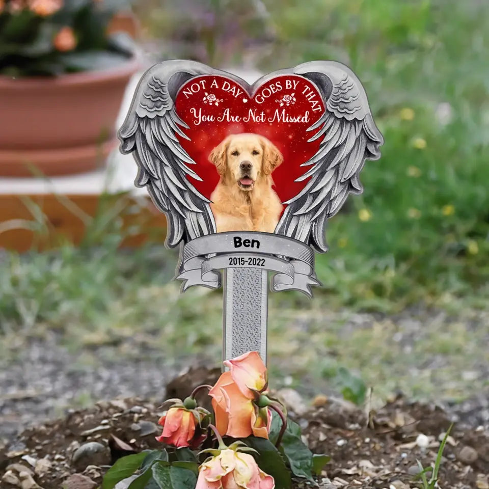 Not A Day Goes By That You Are Not Missed - Personalized Plaque Stake, Heart Wings Memorial Gift