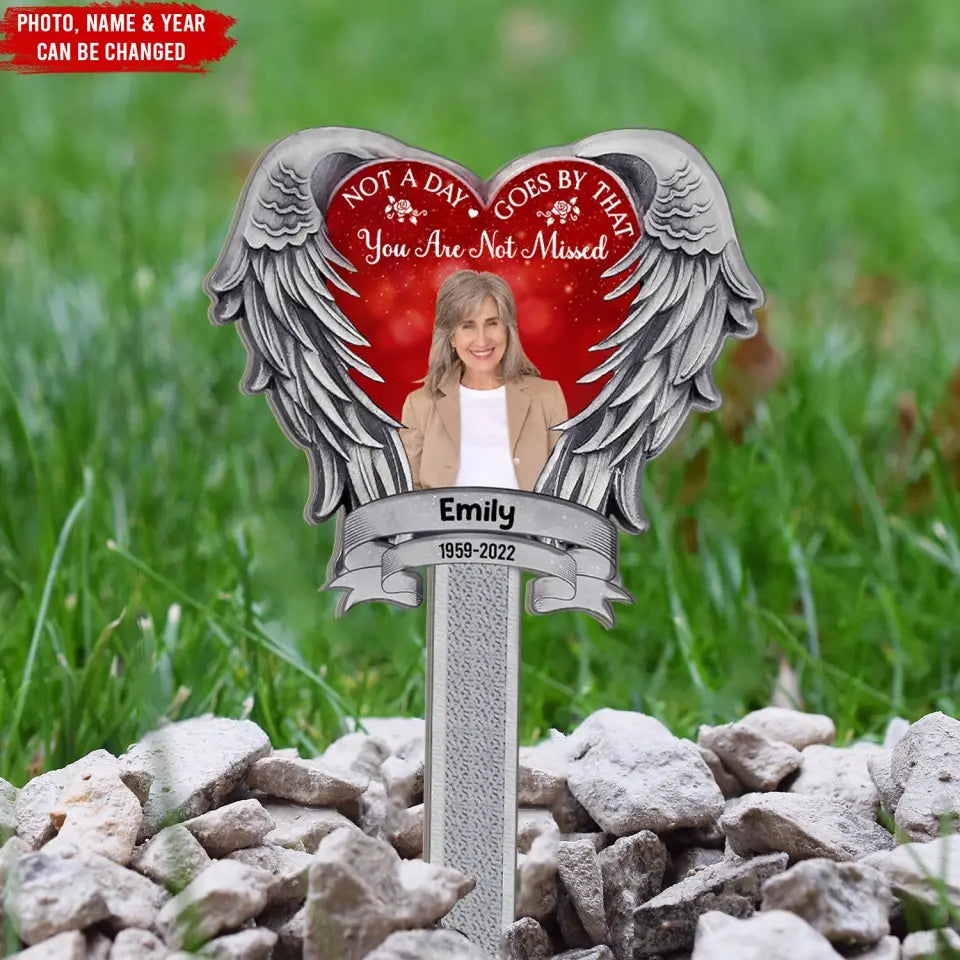 Not A Day Goes By That You Are Not Missed - Personalized Plaque Stake, Heart Wings Memorial Gift