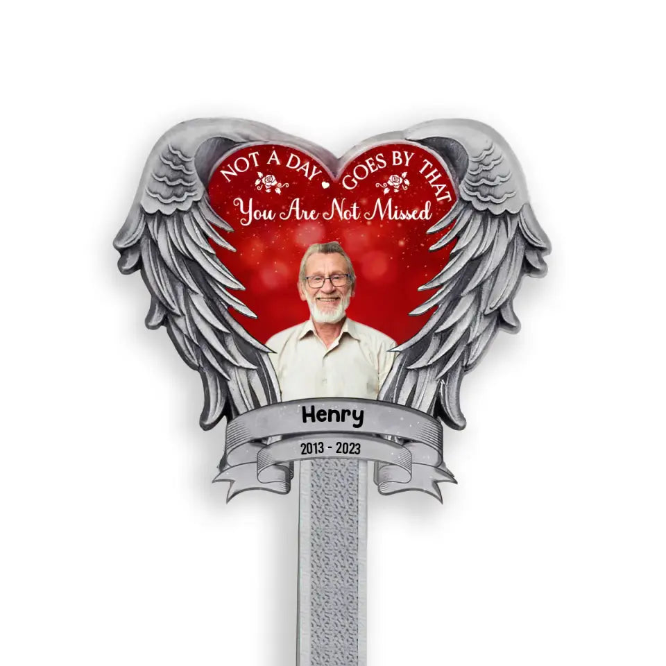 Not A Day Goes By That You Are Not Missed - Personalized Plaque Stake, Heart Wings Memorial Gift