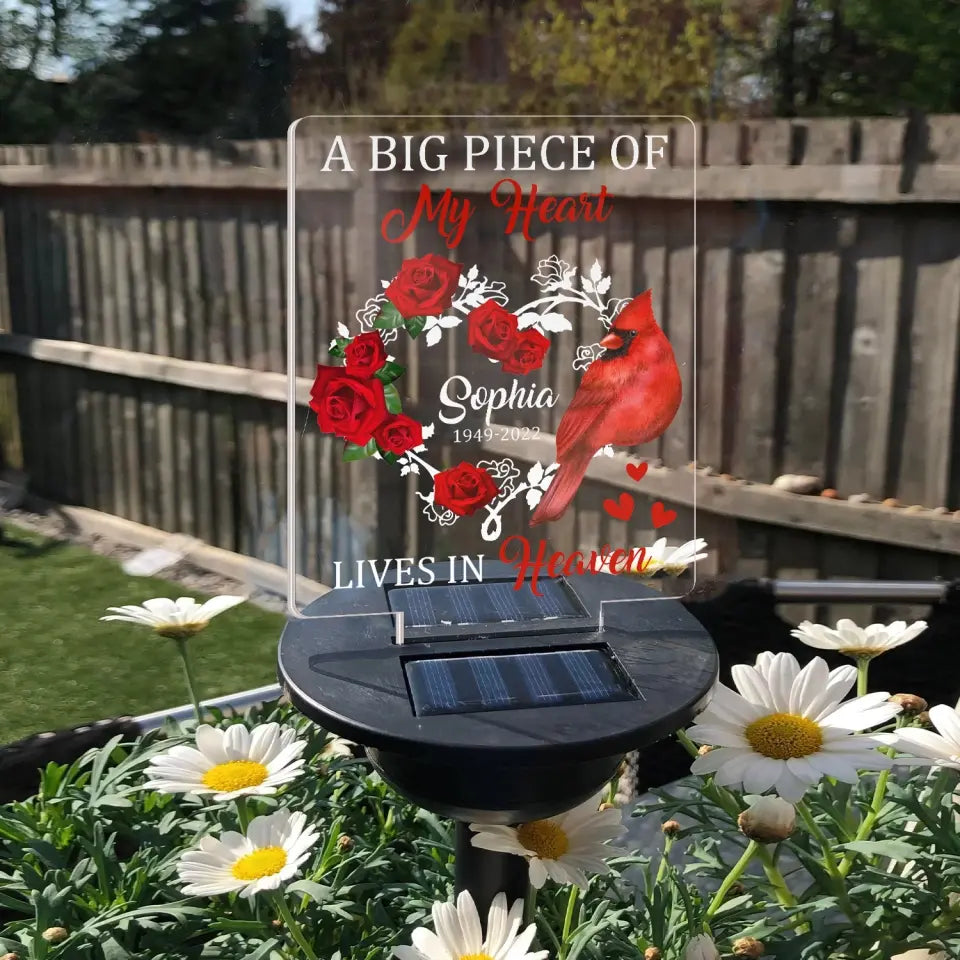 A Big Piece Of My Heart Lives In Heaven - Personalized Memorial Solar Light, Memorial Gift