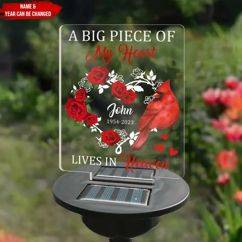 A Big Piece Of My Heart Lives In Heaven - Personalized Memorial Solar Light, Memorial Gift