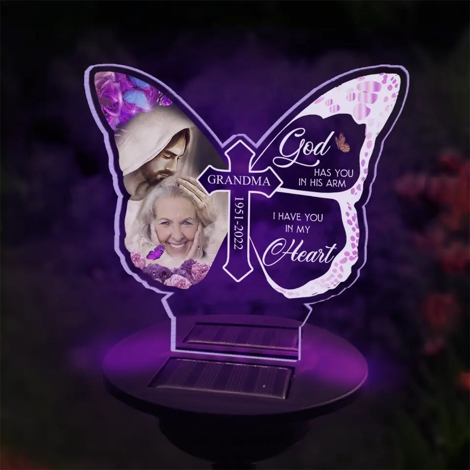 God Has You In His Arm I Have You In My Heart - Personalized Solar Light, Memorial Gift