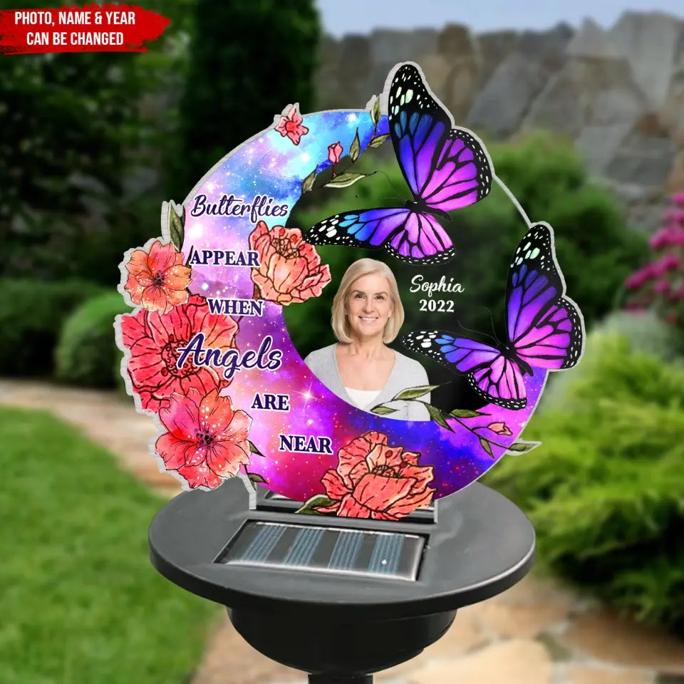 Butterflies Appear When Angels Are Near - Personalized Memorial Solar Light, Memorial Gift Ideas