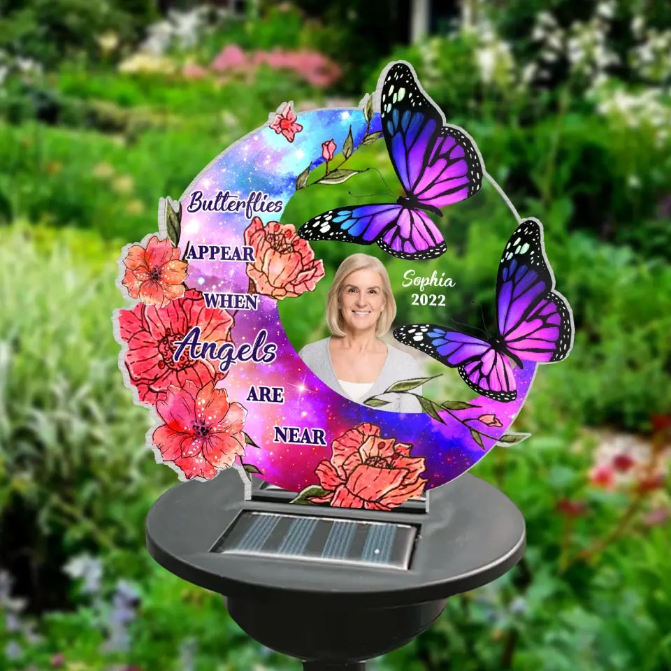 Butterflies Appear When Angels Are Near - Personalized Memorial Solar Light, Memorial Gift Ideas