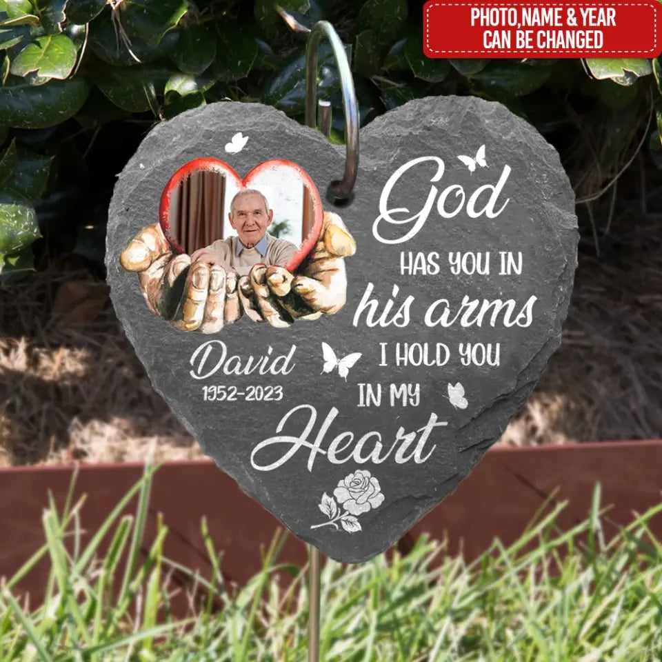 God Has You In His Arms Memorial Photo - Personalized Garden Slate, Memorial Gifts, Sympathy Gifts