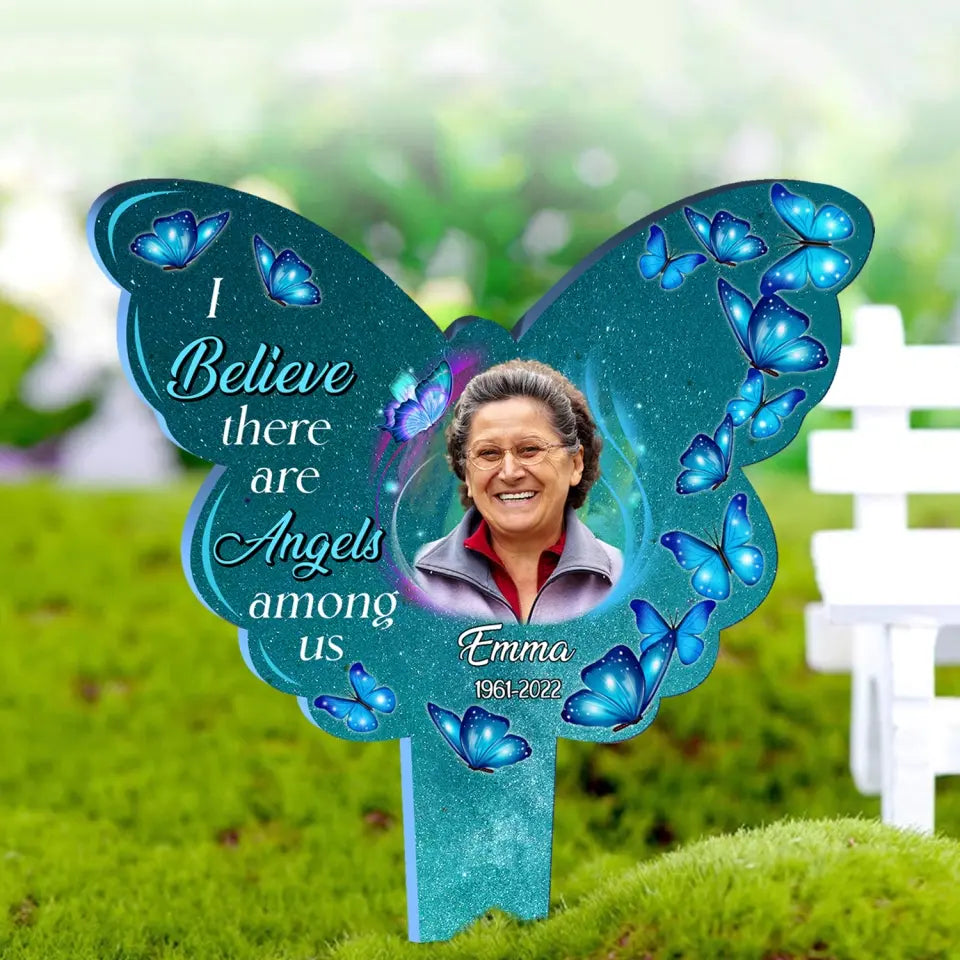 I Believe There Are Angels Among Us - Personalized Plaque Stake, Memorial Gift