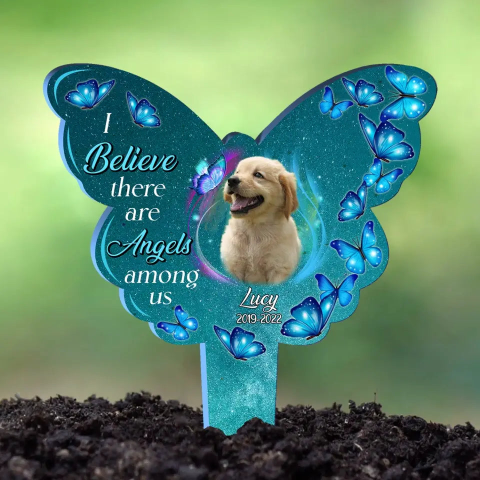 I Believe There Are Angels Among Us - Personalized Plaque Stake, Memorial Gift
