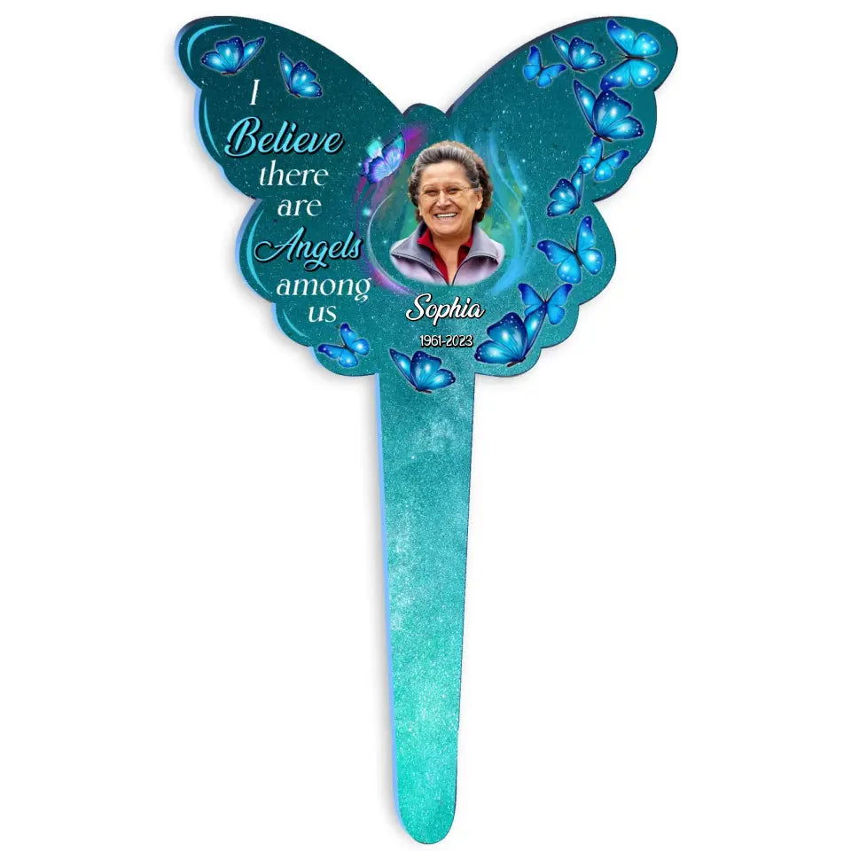 I Believe There Are Angels Among Us - Personalized Plaque Stake, Memorial Gift