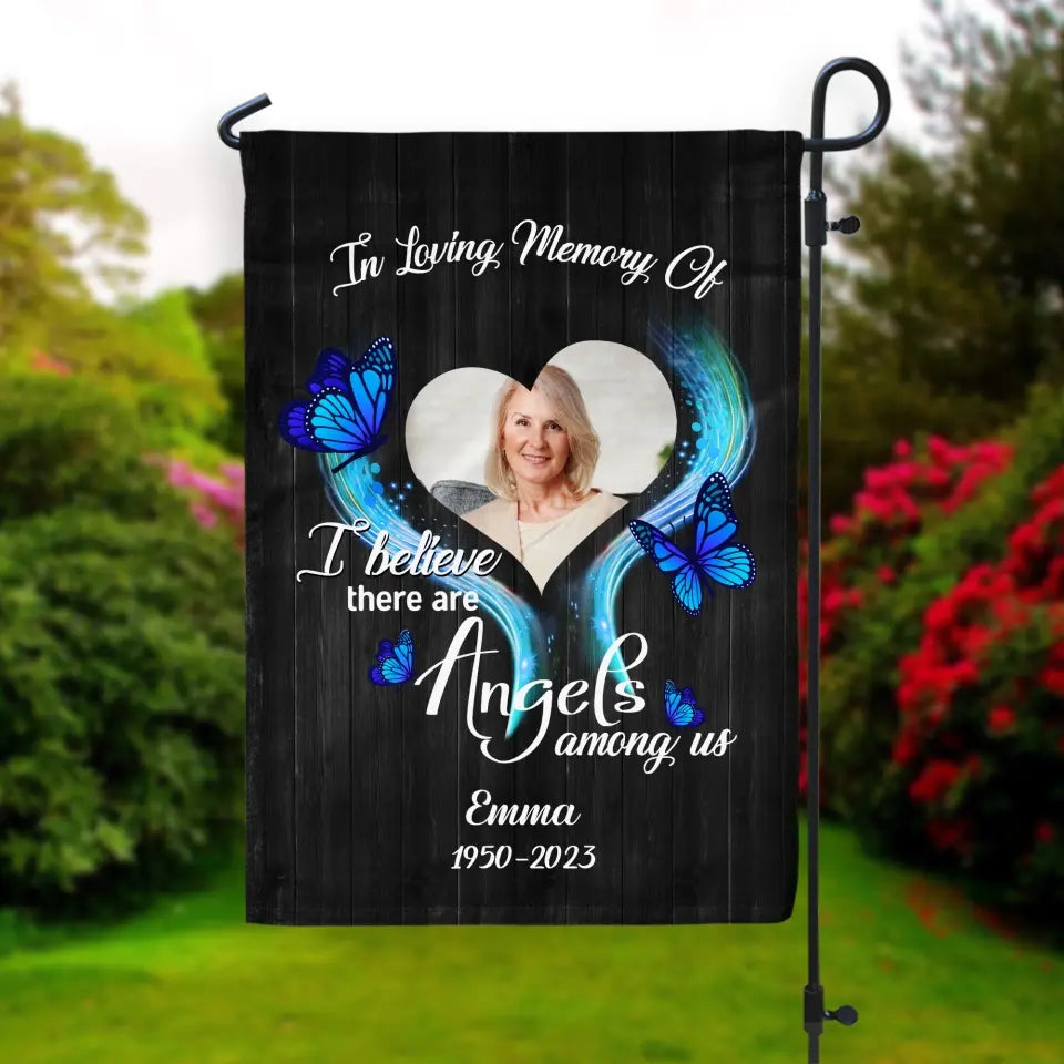 Angels Among Us Photo Memorial - Personalized Garden Flag, Sympathy Gifts