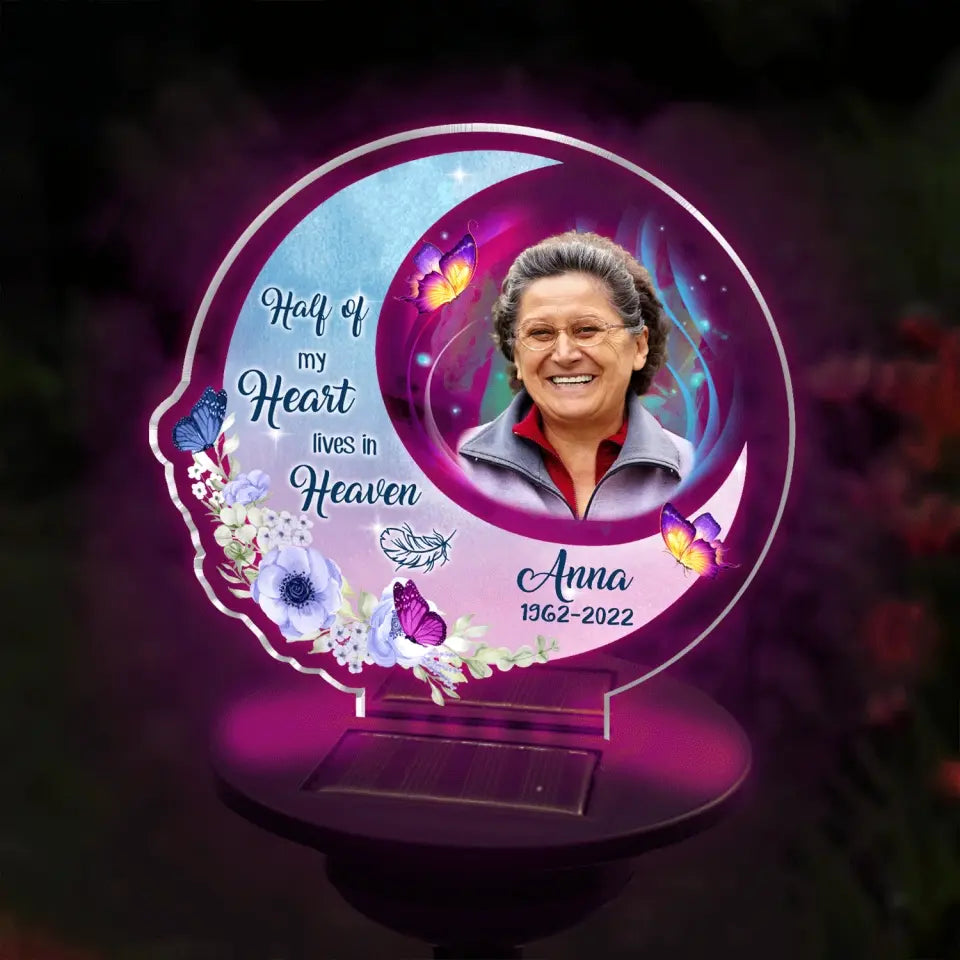 Half Of My Heart Lives In Heaven - Personalized Solar Light, Remembrance Gifts For Loss Of Loved One, Pet Loss Gift