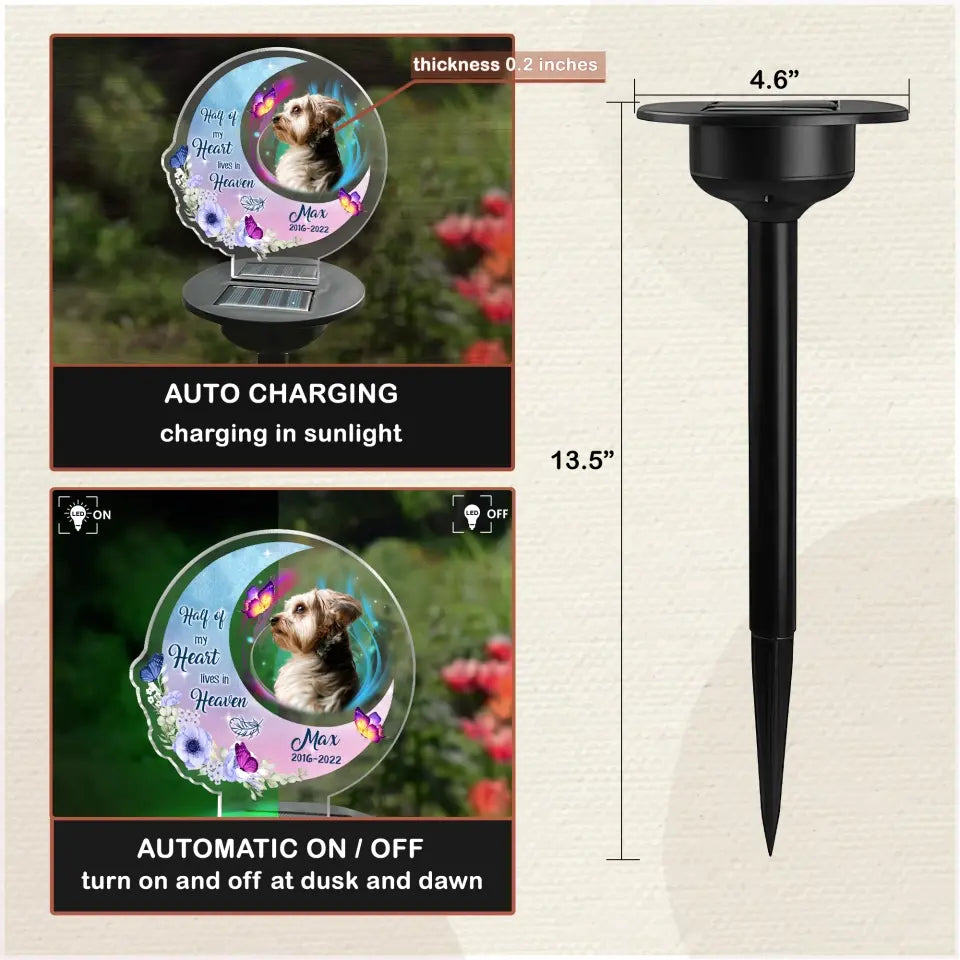 Half Of My Heart Lives In Heaven - Personalized Solar Light, Remembrance Gifts For Loss Of Loved One, Pet Loss Gift