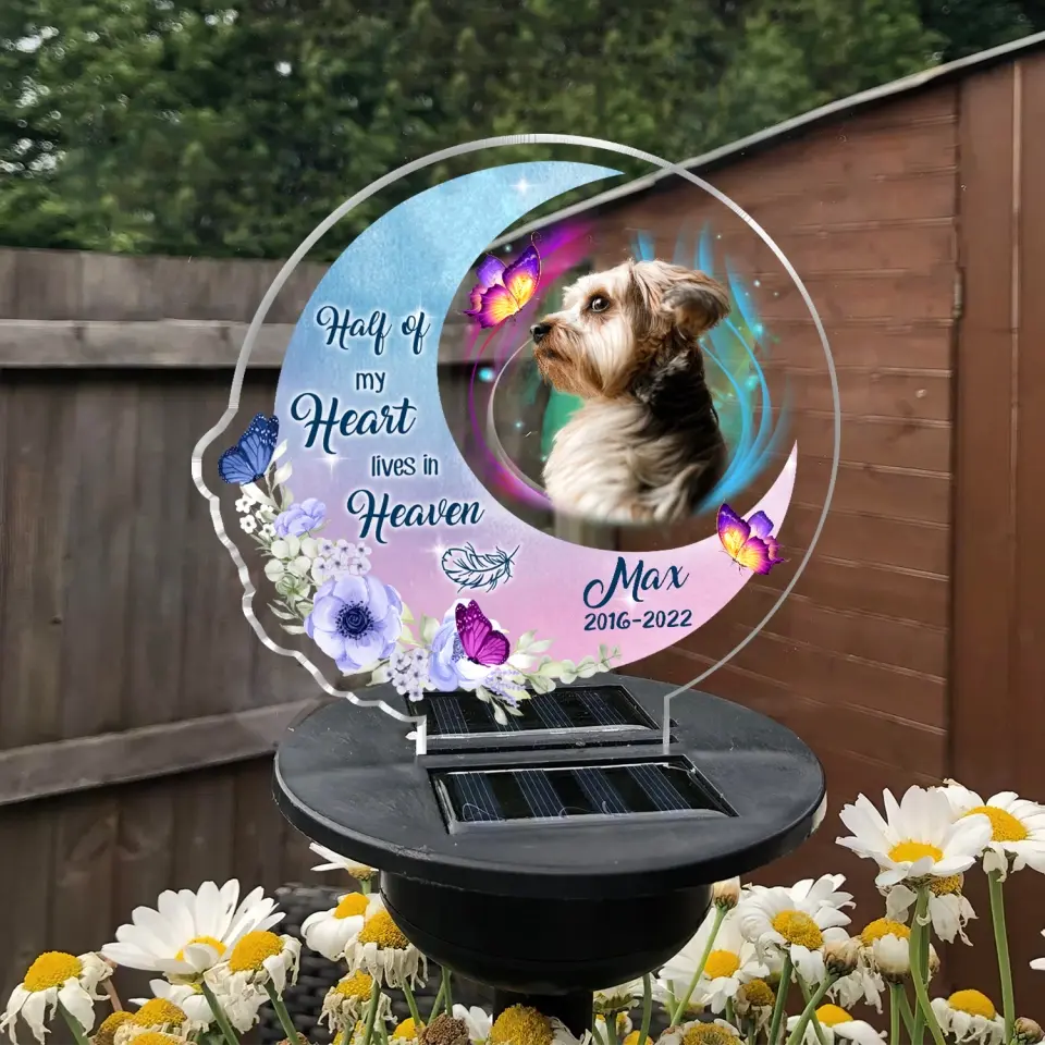 Half Of My Heart Lives In Heaven - Personalized Solar Light, Remembrance Gifts For Loss Of Loved One, Pet Loss Gift