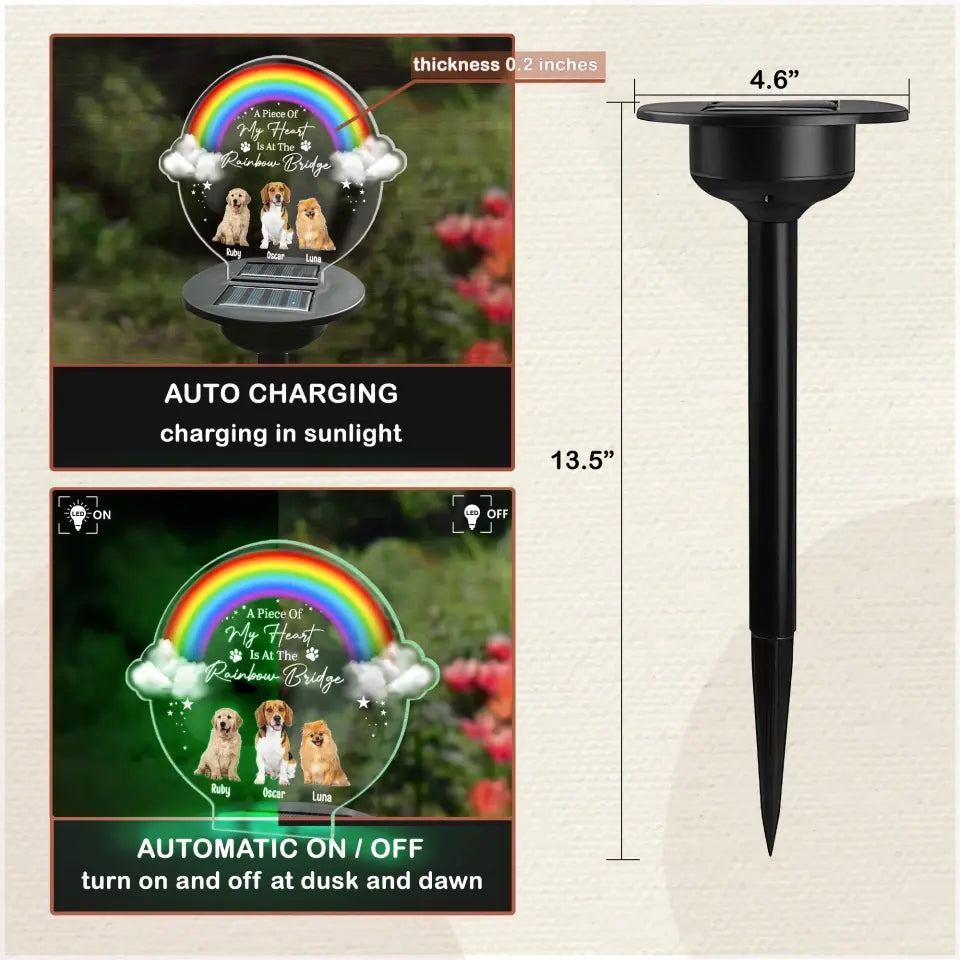 A Piece Of Our Heart Is At The Rainbow Bridge - Personalized Solar Light, Gift For Dog Lover