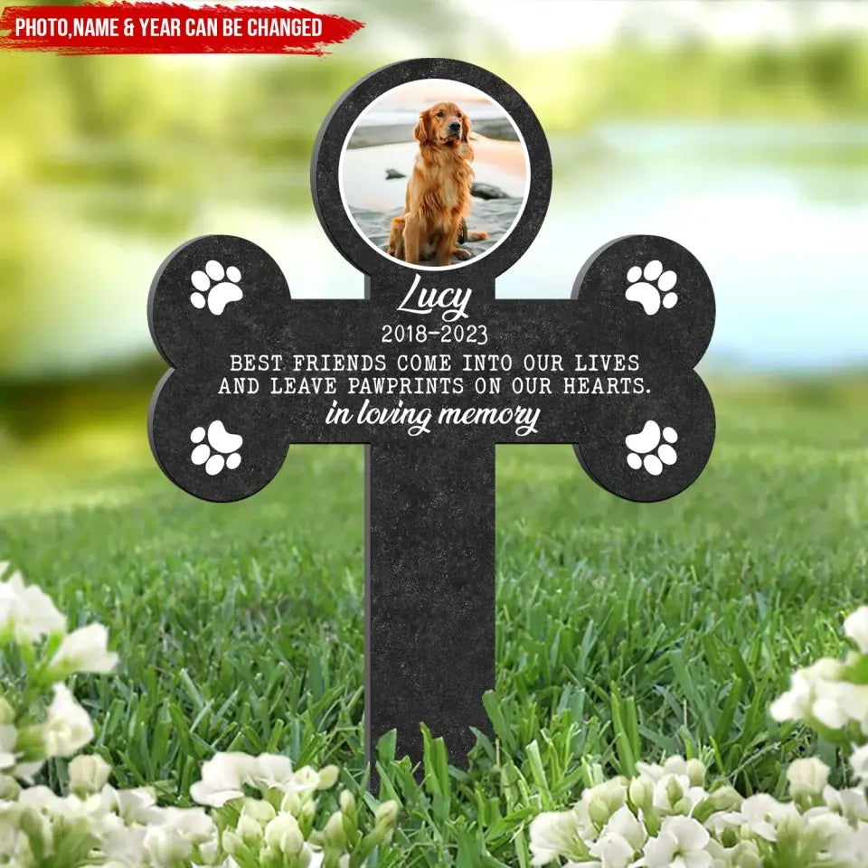 Leave Pawprints On Our Hearts - Personalized Plaque Stake, Pet Memorial Gift, Loss of Dog Sympathy Gift