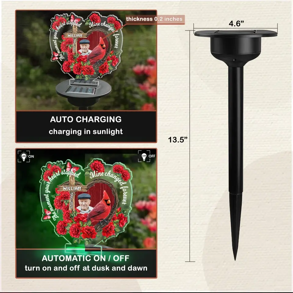 The Moment Your Heart Stopped Mine Changed Forever - Personalized Memorial Solar Light, Remembrance Gift
