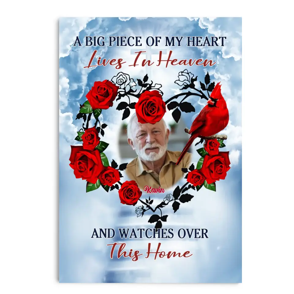 A Big Piece Of My Heart Lives In Heaven - Personalized Memorial Canvas, Remembrance Gift