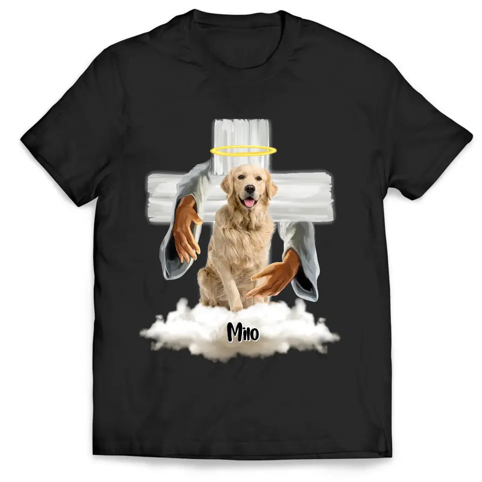 Memorial Pet God Hug - Personalized T-Shirt, Pet Loss Gift, Custom Pet's Photo T-Shirt