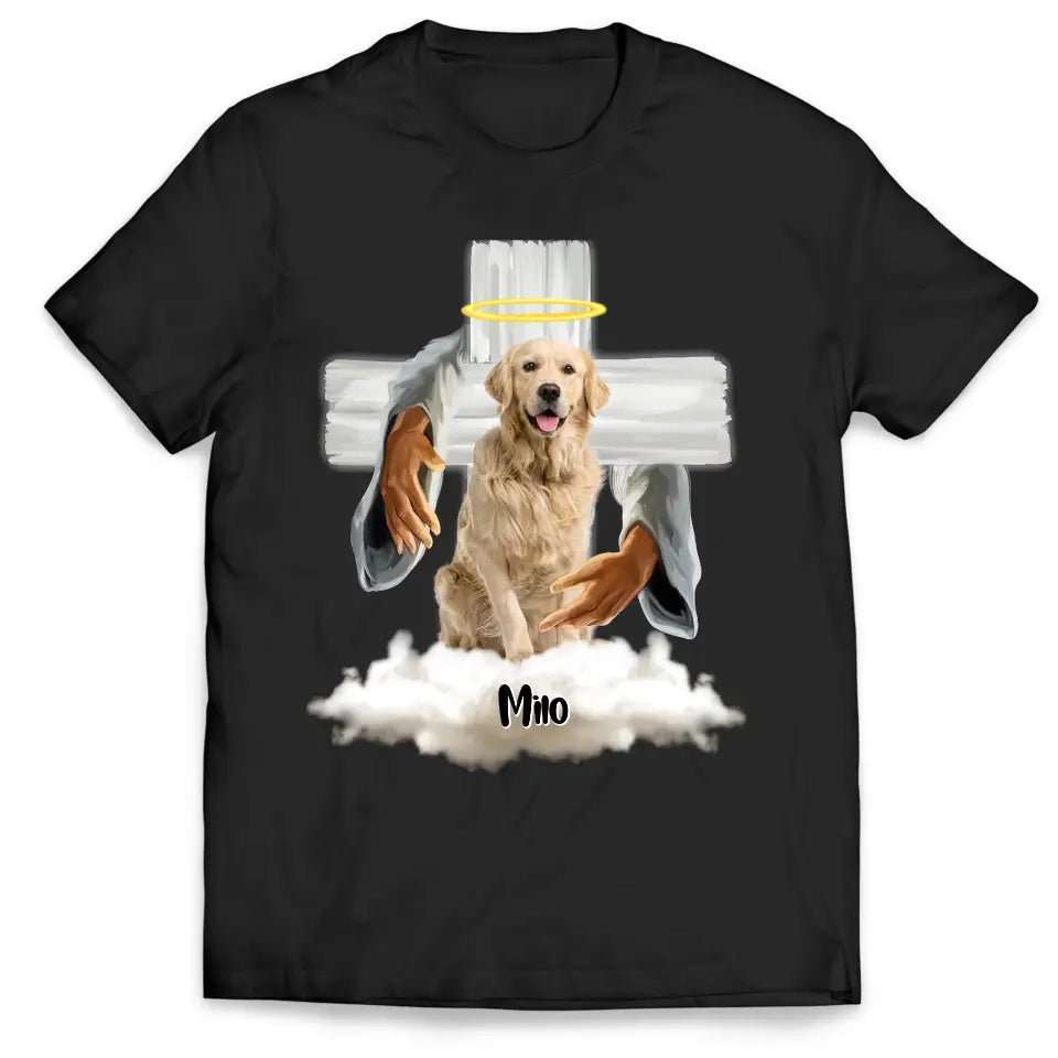 Memorial Pet God Hug - Personalized T-Shirt, Pet Loss Gift, Custom Pet's Photo T-Shirt