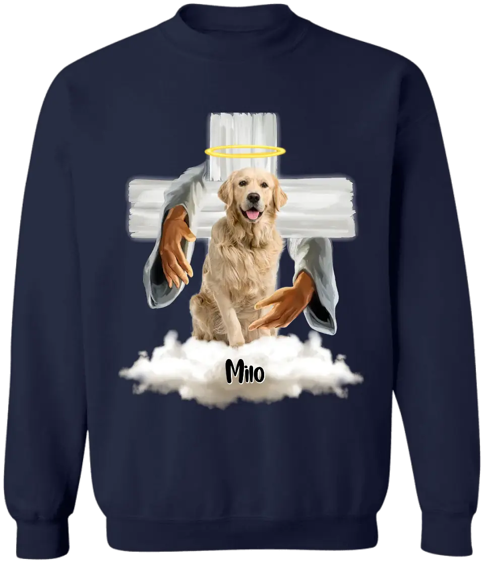 Memorial Pet God Hug - Personalized T-Shirt, Pet Loss Gift, Custom Pet's Photo T-Shirt