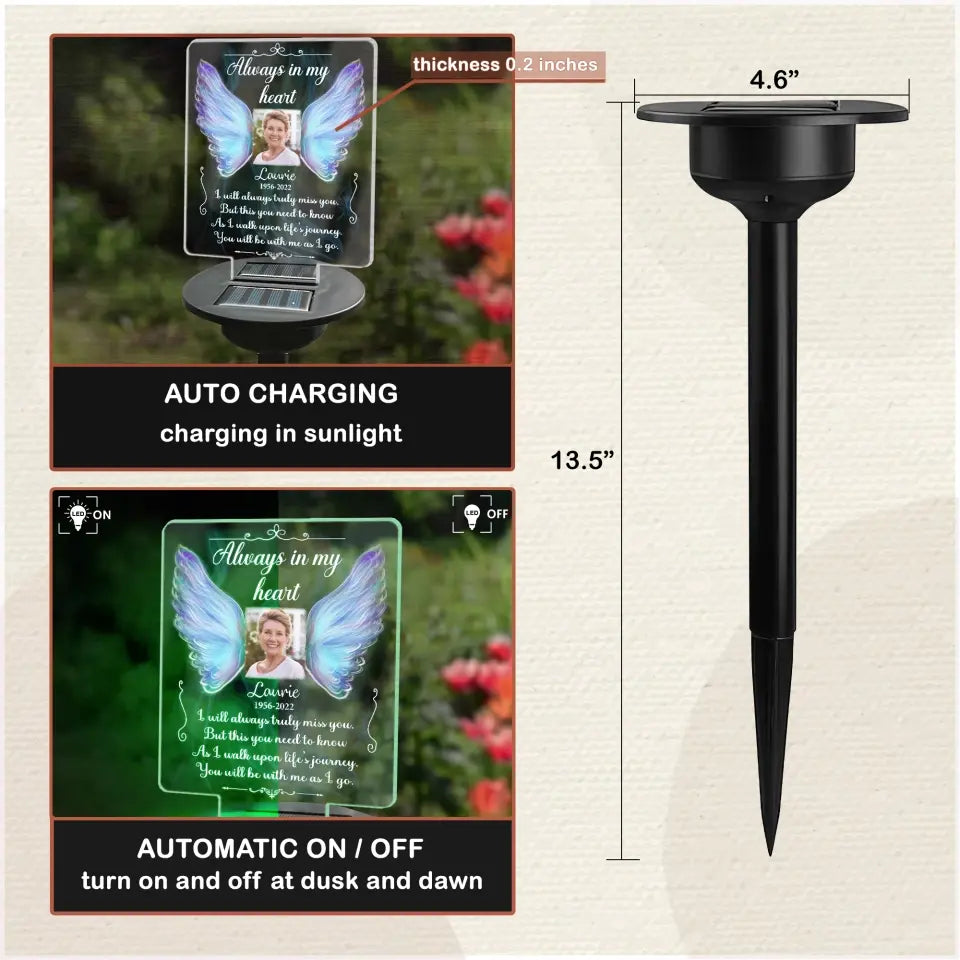 Always In My Heart I Will Always Truly Miss You - Personalized Solar Light, Memorial Gift