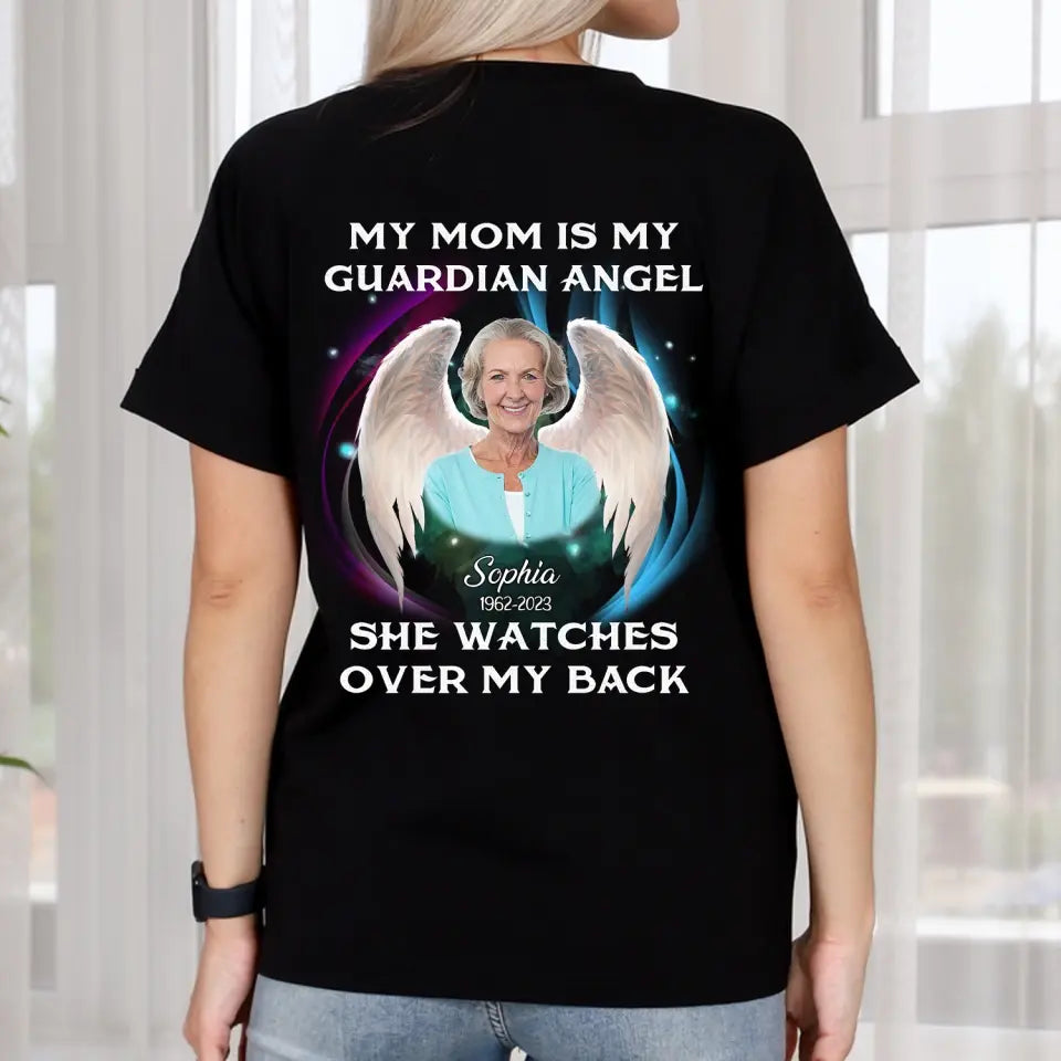 My Dad Is My Guardian Angel He Watches Over My Back - Personalized T-Shirt, Memorial Gift