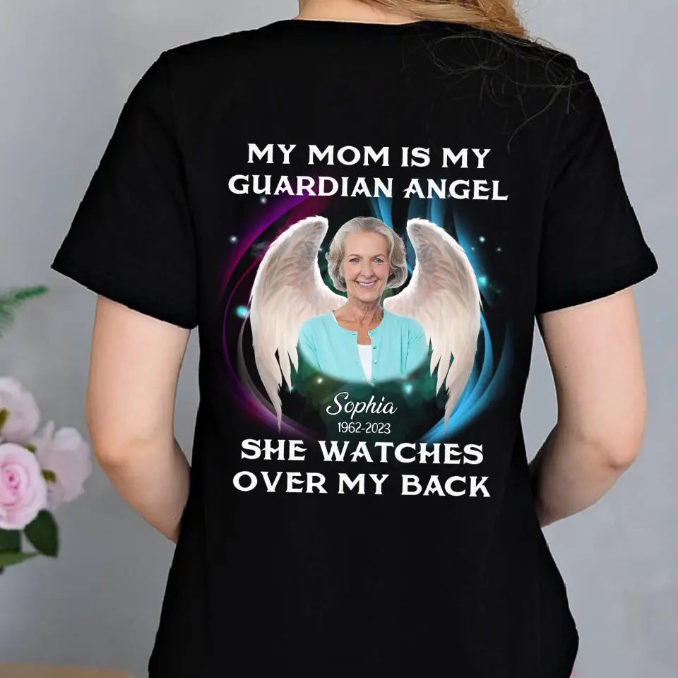 My Dad Is My Guardian Angel He Watches Over My Back - Personalized T-Shirt, Memorial Gift