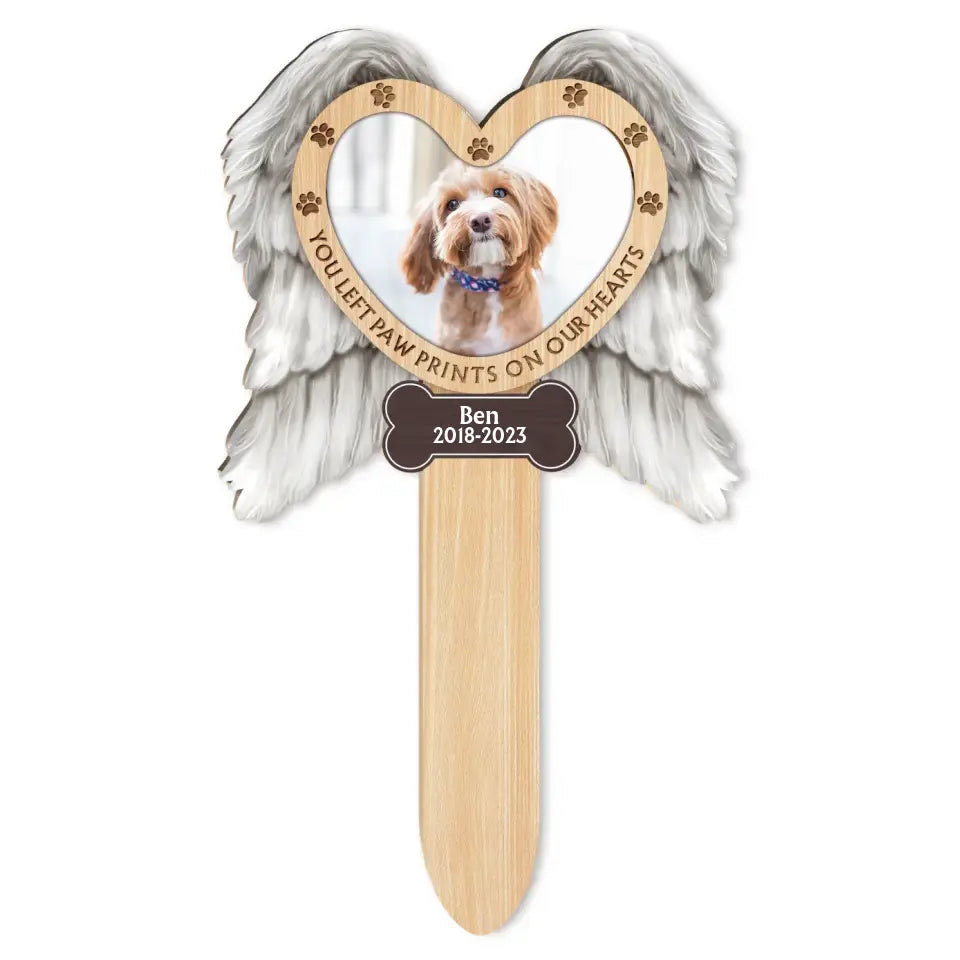 You Left Paw Prints On Our Hearts - Personalized Plaque Stake, Gift For Dog Lover