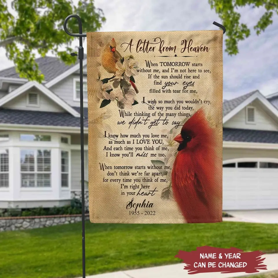 A Letter From Heaven When Tomorrow Starts Without Me - Personalized Garden Flag