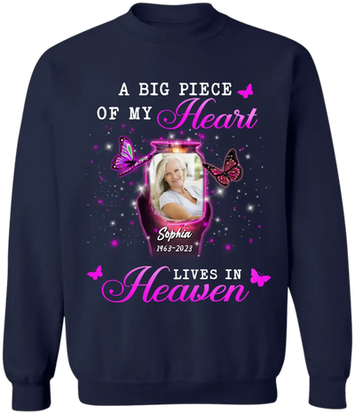 A Big Piece Of My Heart Lives In Heaven - Personalized T-shirt, Sympathy Family Gift