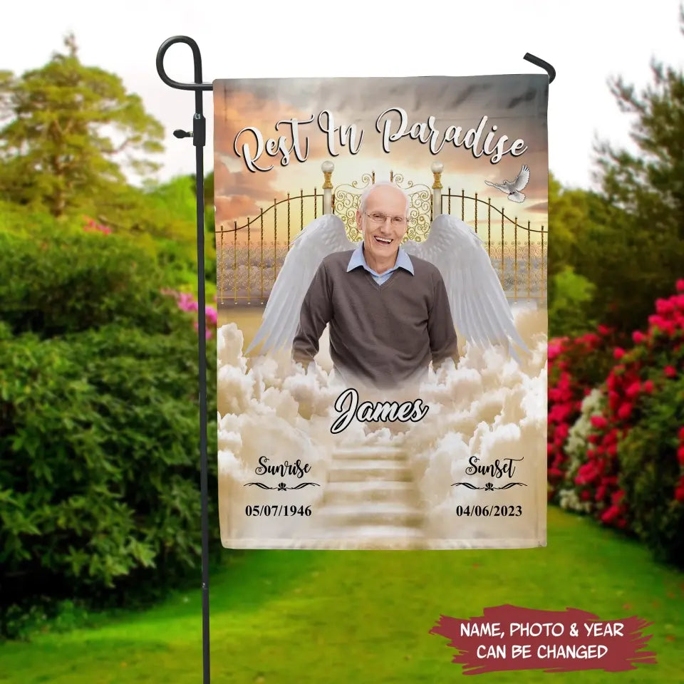 Rest In Paradise - Personalized Garden Flag, Memorial Gift