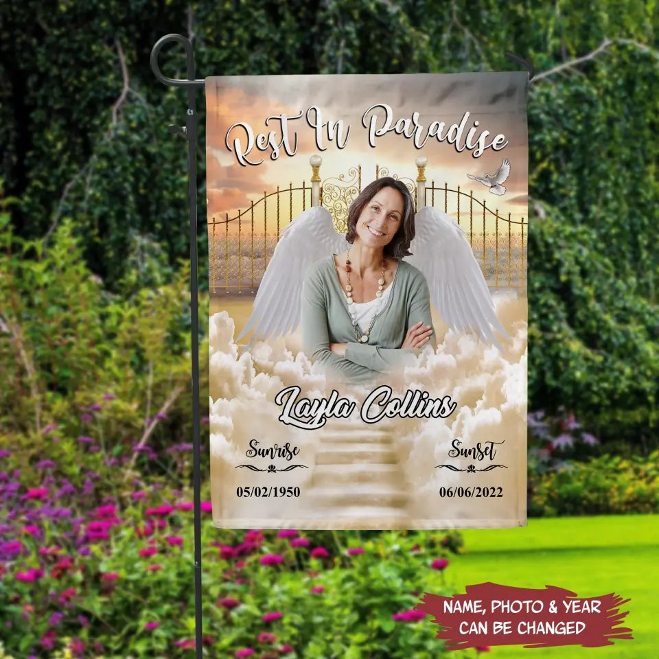 Rest In Paradise - Personalized Garden Flag, Memorial Gift