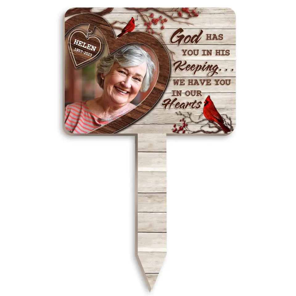 God Has You In His Keeping - Personalized Plaque Stake, Memorial Gift