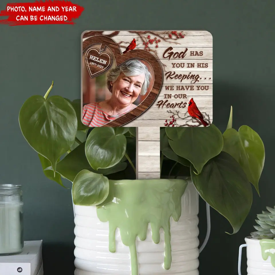 God Has You In His Keeping - Personalized Plaque Stake, Memorial Gift
