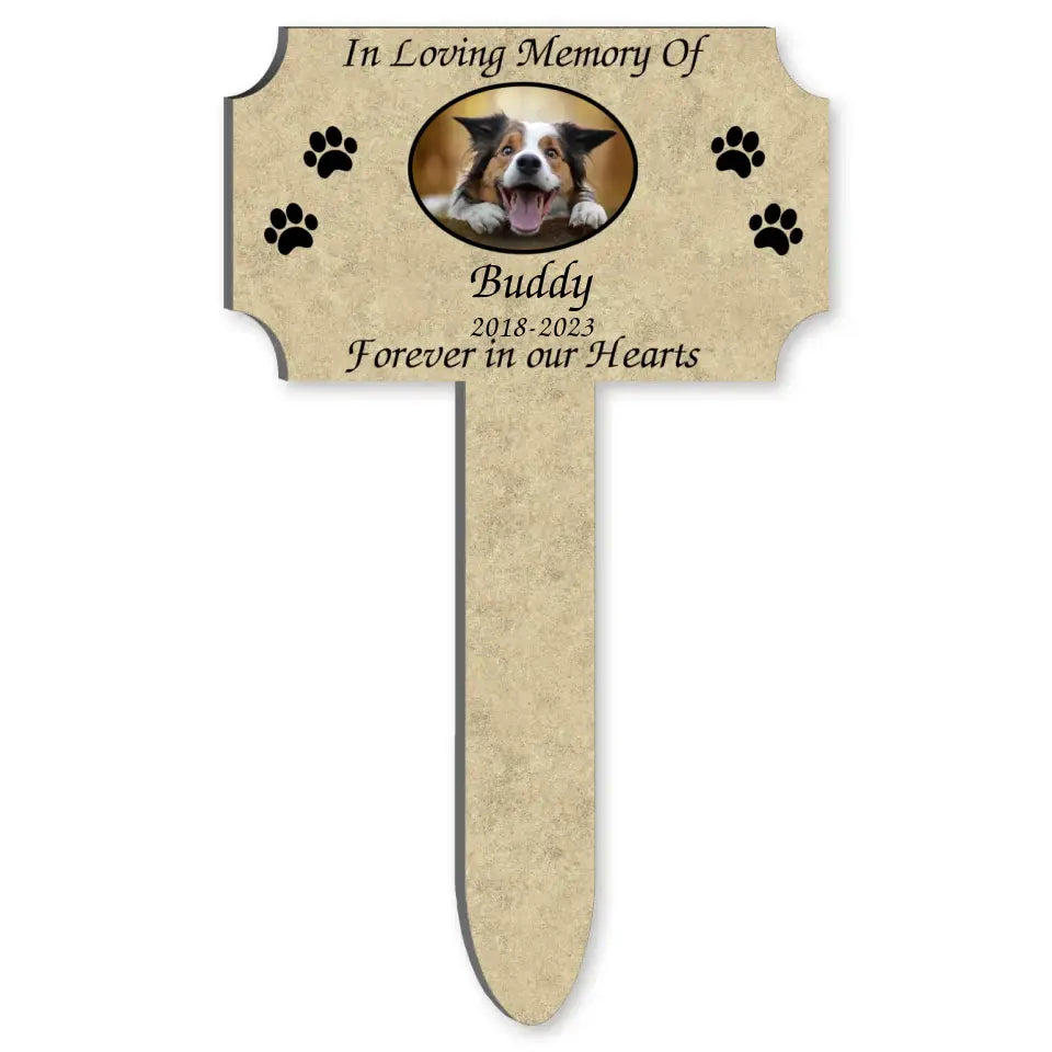 Forever In Our Hearts - Personalized Plaque Stake, Personalized Plate With Paw Prints, Pet Loss Gift