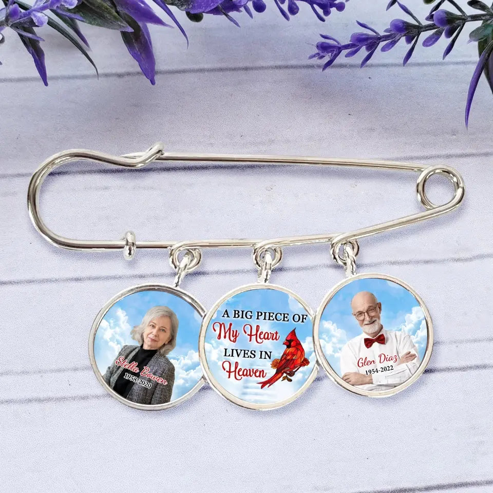 A Big Piece Of My Heart Lives In Heaven - Personalized Lapel Pin, Memorial Lapel Pin With Custom Picture And Name