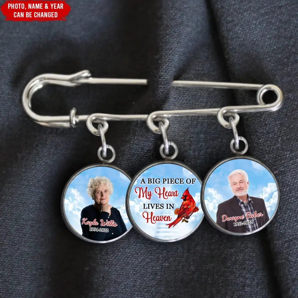 A Big Piece Of My Heart Lives In Heaven - Personalized Lapel Pin, Memorial Lapel Pin With Custom Picture And Name