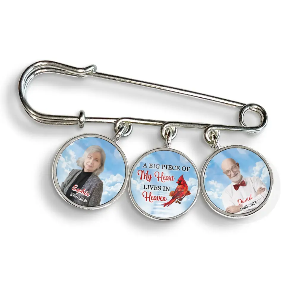 A Big Piece Of My Heart Lives In Heaven - Personalized Lapel Pin, Memorial Lapel Pin With Custom Picture And Name