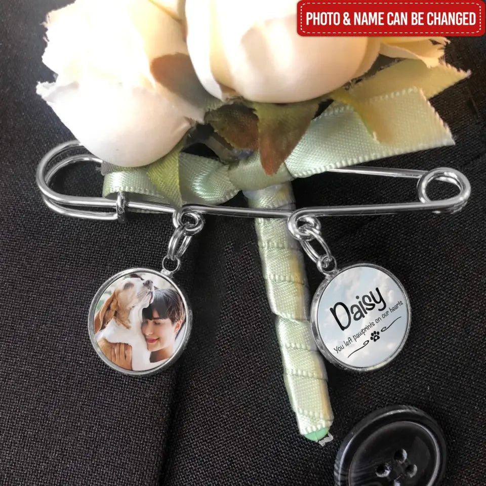 You Left Pawprints On Our Hearts - Personalized Lapel Pin, Gift For Dog Lovers