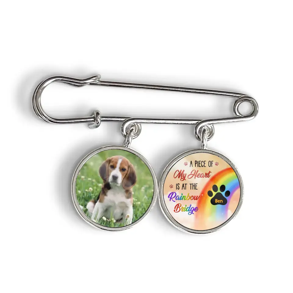 A Piece Of My Heart Is At The Rainbow Bridge - Personalized Lapel Pin, Gift For Dog Lover
