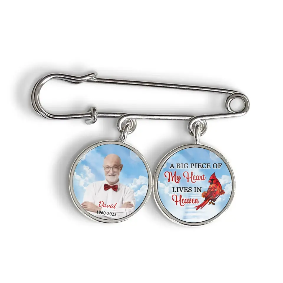 A Big Piece Of My Heart Lives In Heaven - Personalized Lapel Pin, Memorial Lapel Pin With Custom Picture And Name