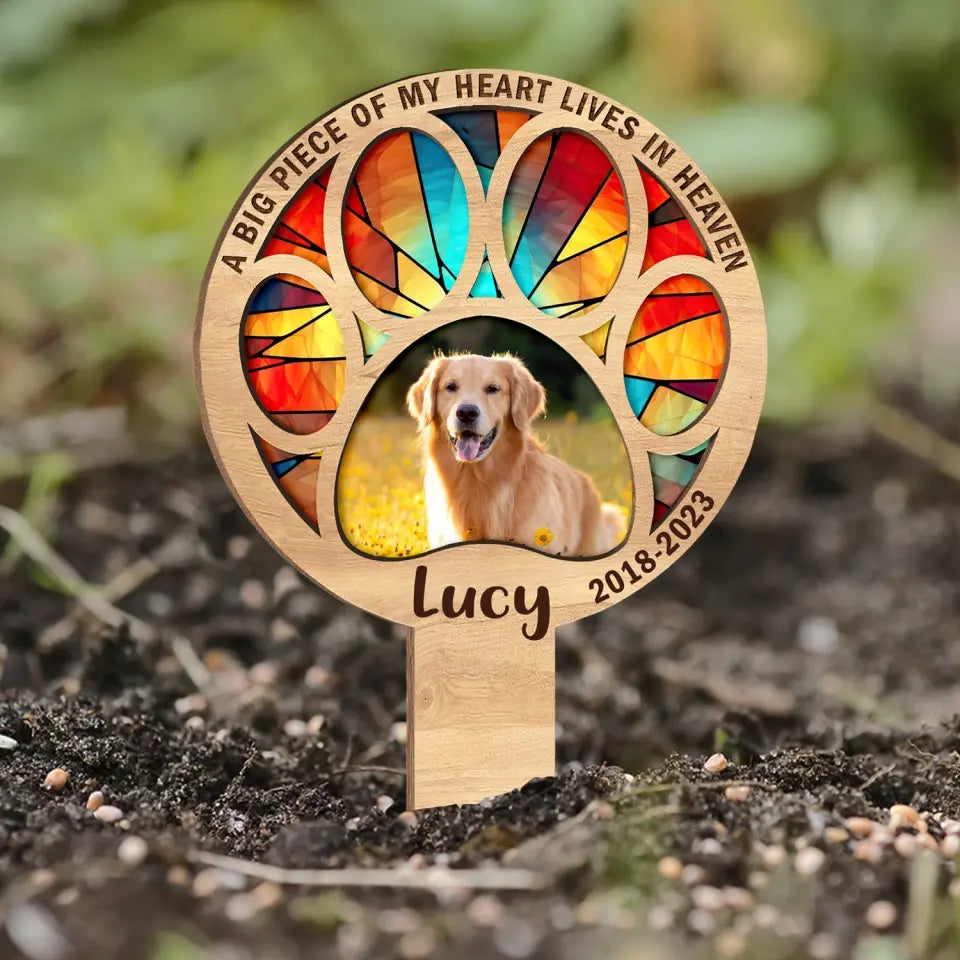 A Big Piece Of My Heart Lives In Heaven - Personalized Plaque Stake, Memorial Gift