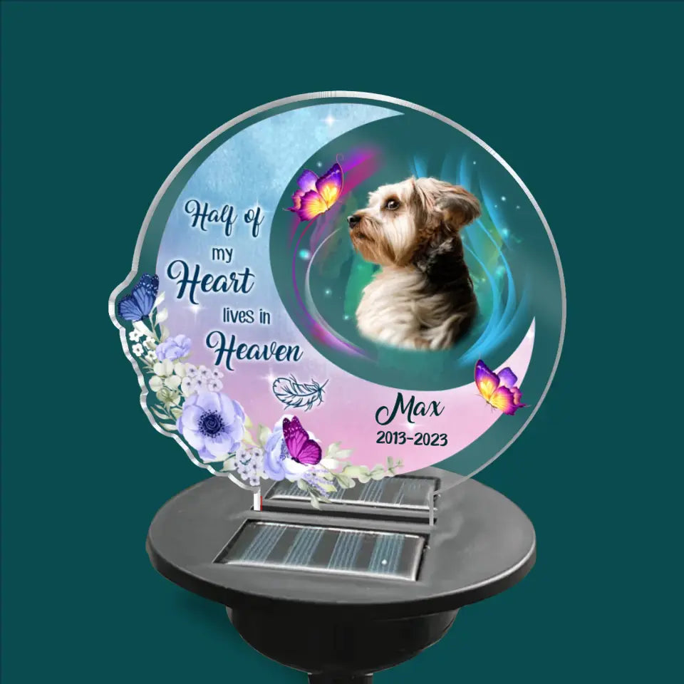 Half Of My Heart Lives In Heaven - Personalized Solar Light, Remembrance Gifts For Loss Of Loved One, Pet Loss Gift