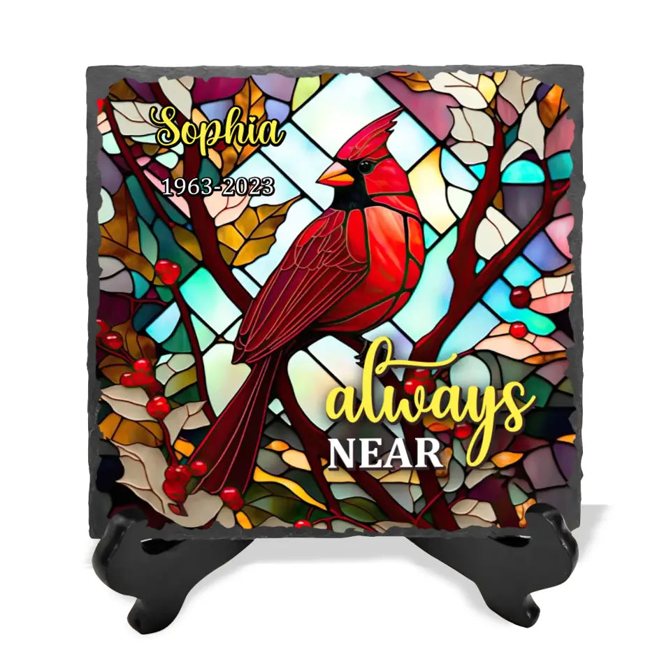 Cardinal Always Near Stained Glass - Personalized Memorial Stone, Memorial Gift - MS64