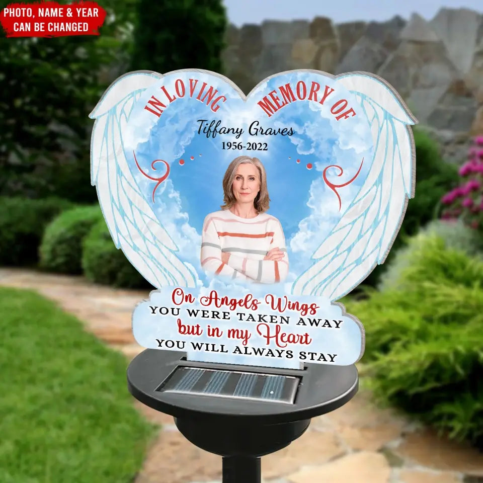 On Angels Wings You Were Taken Away - Personalized Solar Light,Sympathy Gift, Memorial Gift For Loss Of Loved One - SL129